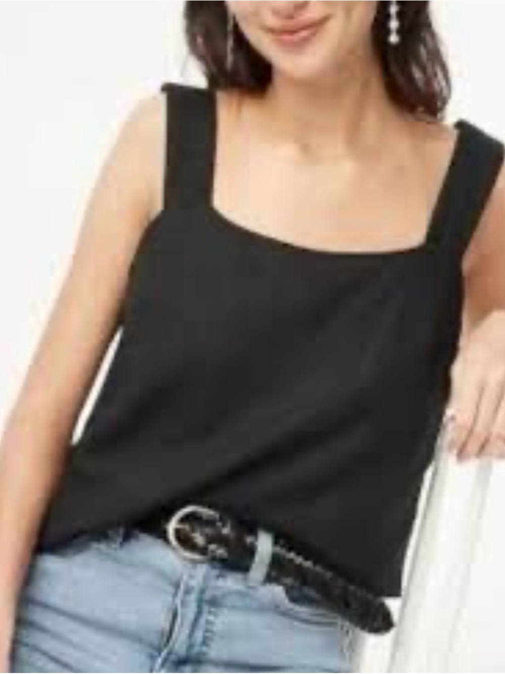 J Crew Black linen blend Square-Neck Tank Top - Women